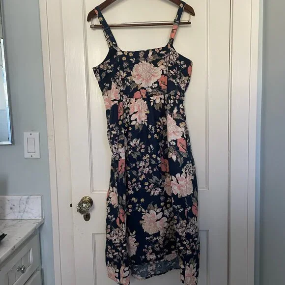 Cynthia Rowley Navy Floral Linen Dress Size 4 - Picture 6 of 6